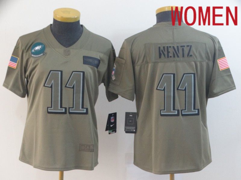 Women Philadelphia Eagles #11 Wentz Nike Camo 2019 Salute to Service Limited NFL Jerseys